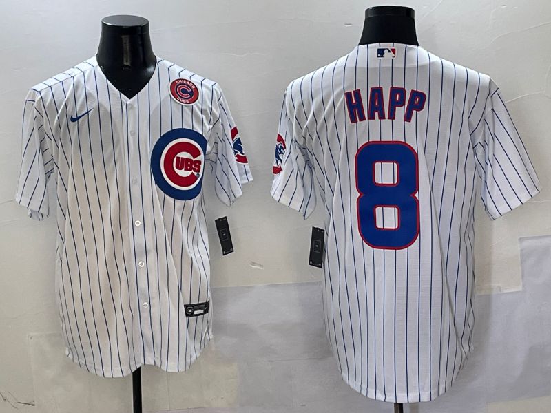 Men Chicago Cubs #8 Happ White Stripe Game Nike 2025 MLB Jersey style 6->new york mets->MLB Jersey